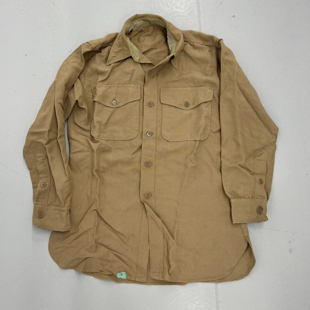 Vintage WW2 Army Gabardine Wool Tan Military Shirt